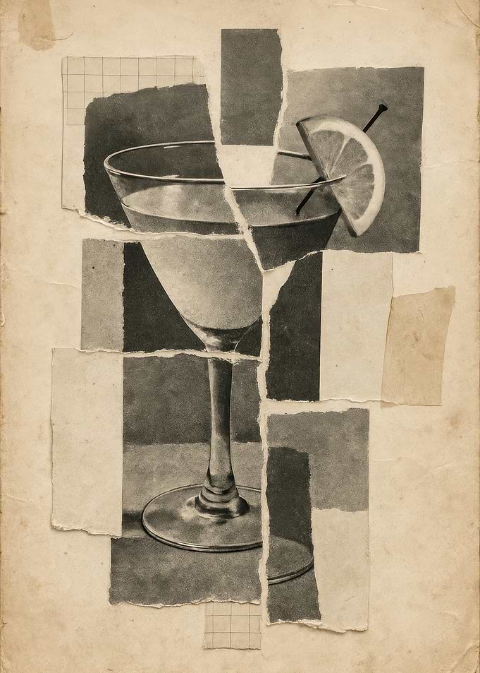 Torn Paper Collage of a Martini Glass