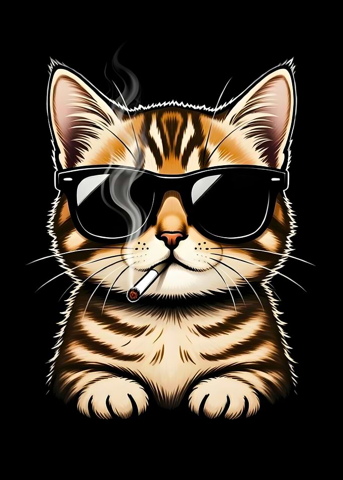 Cool Cat Smoking with Sunglasses