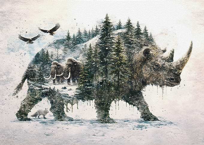 Double Exposure of Woolly Rhinoceros