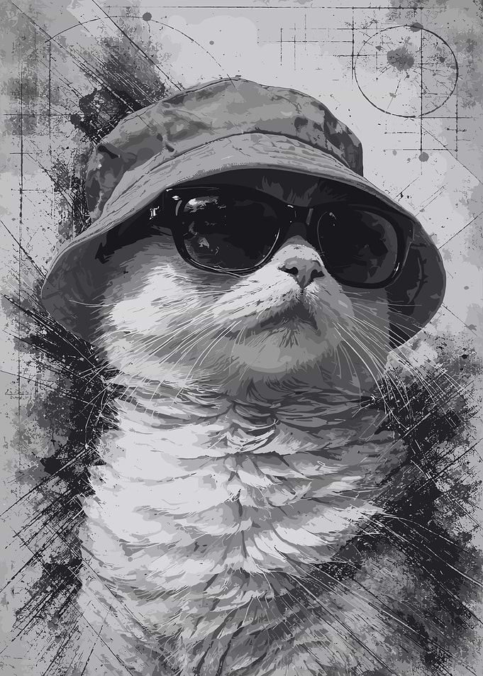Cool Cat Wearing Sunglasses and Hat