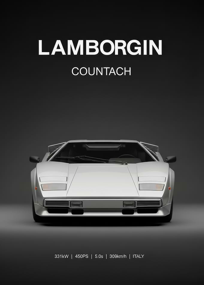 old silver Lamborghini Countach Poster