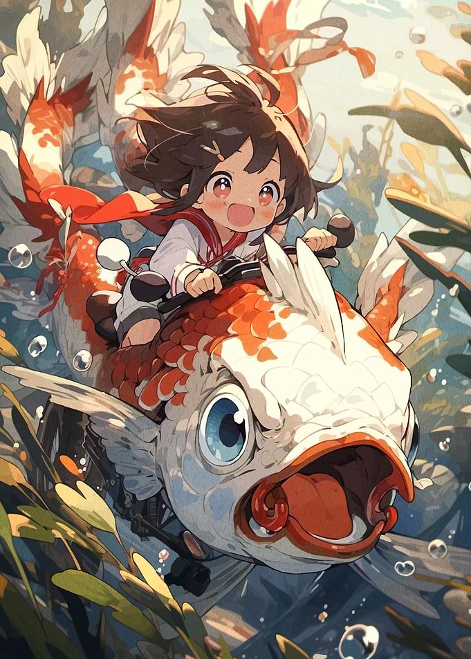 Girl Riding a Koi Fish