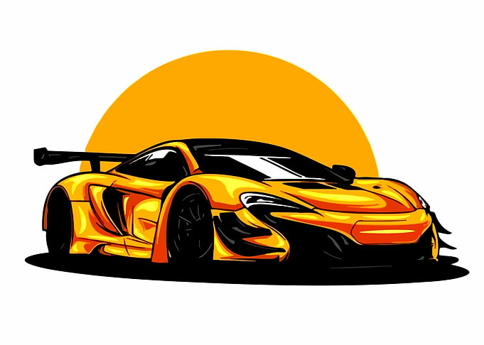 Yellow Sports Car with Orange Sun