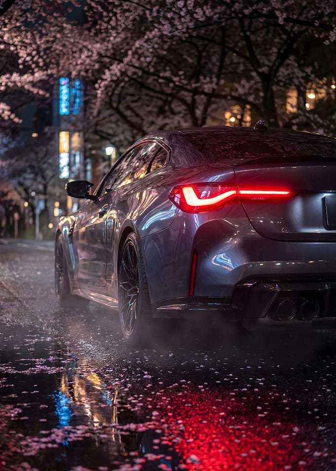 Bmw M4 Car Cherry Blossoms at Night