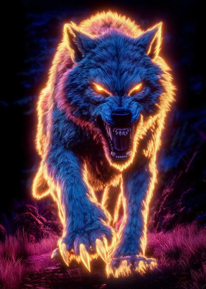 Fiery Wolf with Glowing Eyes