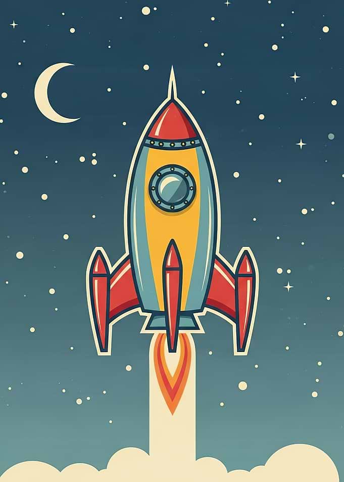 Retro Rocket Launching into Space