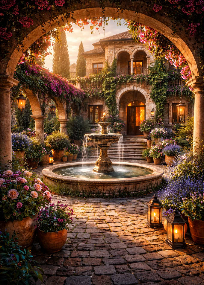 Enchanting Italian Courtyard with Fountain