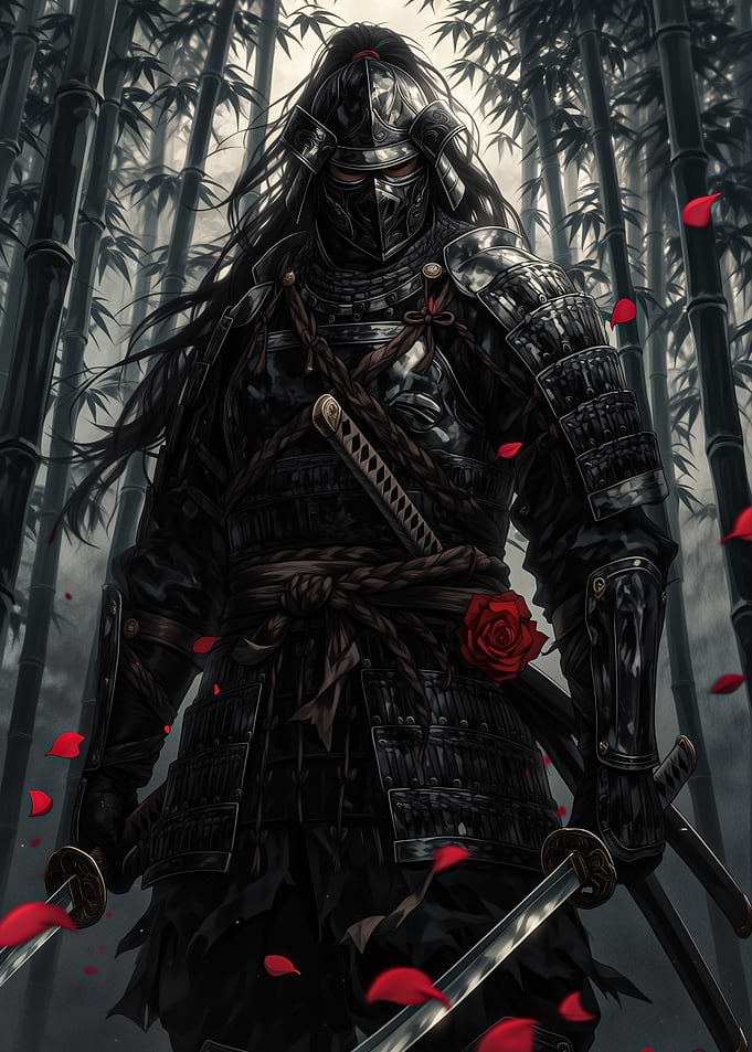 Samurai Warrior with Red Rose