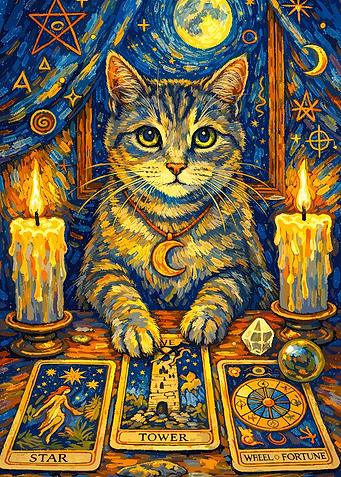 Mystical Cat with Tarot Cards