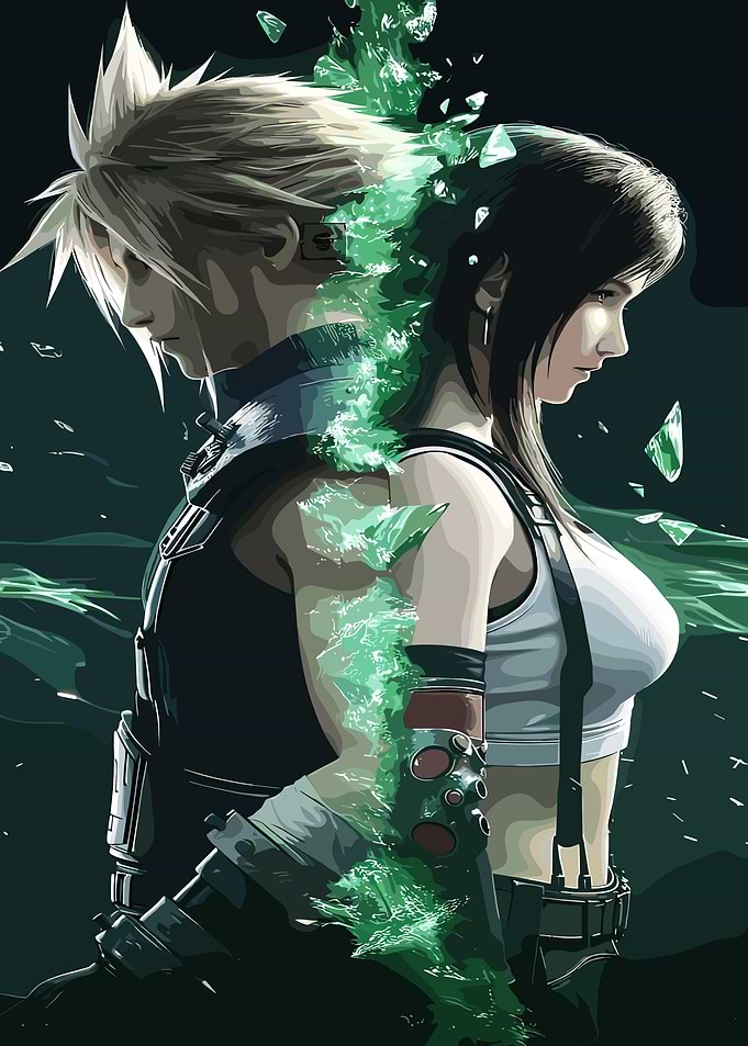 Cloud and Tifa with Green Energy