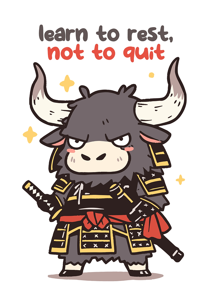 Cute Samurai Bull with Inspirational Text