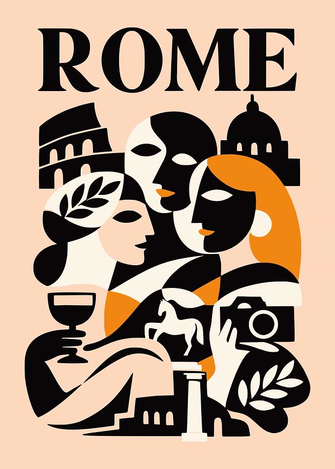 Rome Travel Poster with Abstract Figures