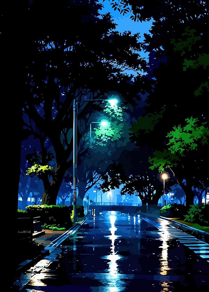 Rainy Night Park Street