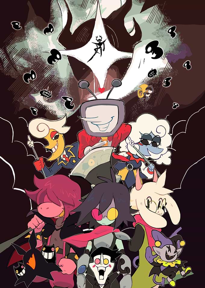 Deltarune Characters in a Dark, Stylized Artwork