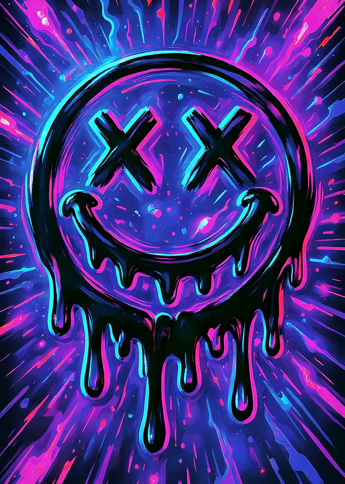 Dripping Smiley Face with Neon Background