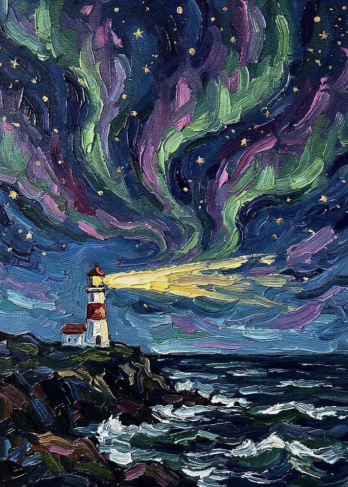 Lighthouse Under the Northern Lights