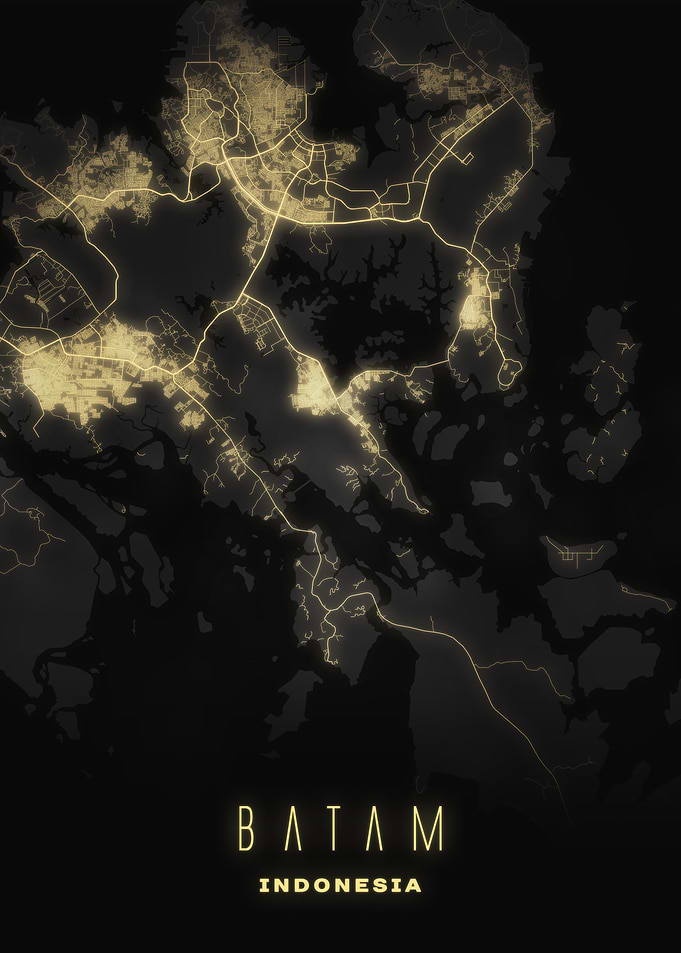 Batam, Indonesia - Luminous Roads Map Poster, Modern Wall Art Design