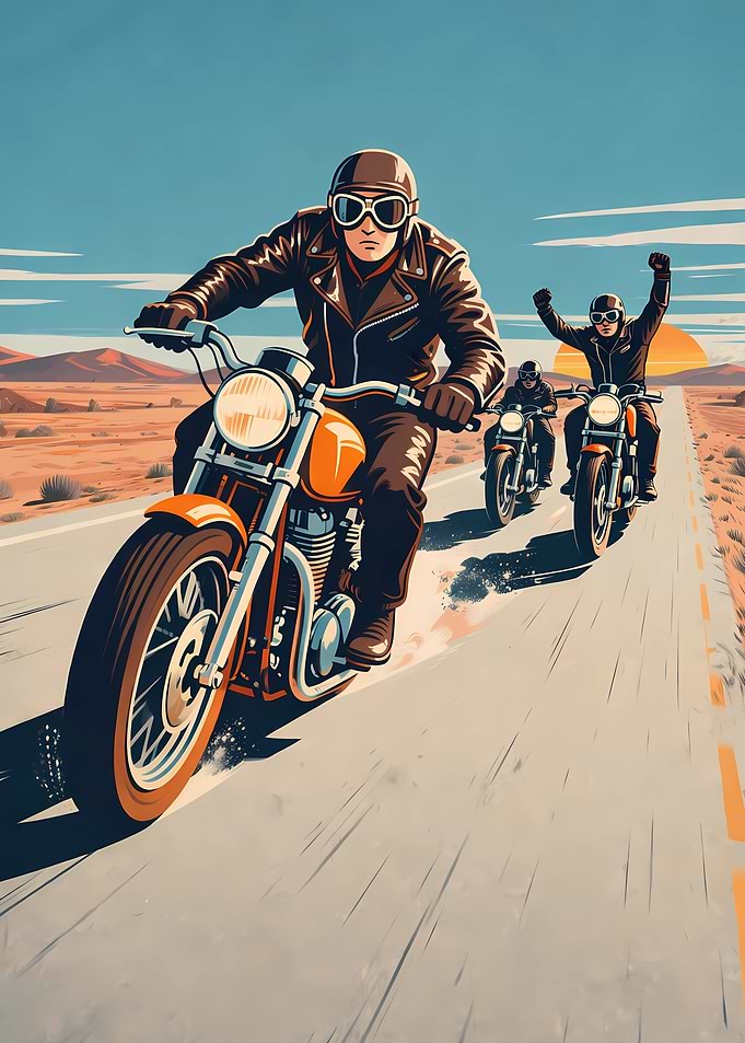 Motorcyclists on a Desert Highway