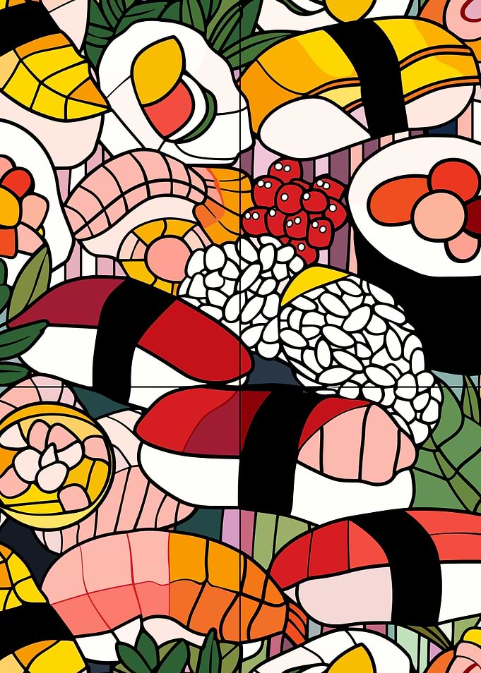 Colorful Sushi and Rolls Pattern