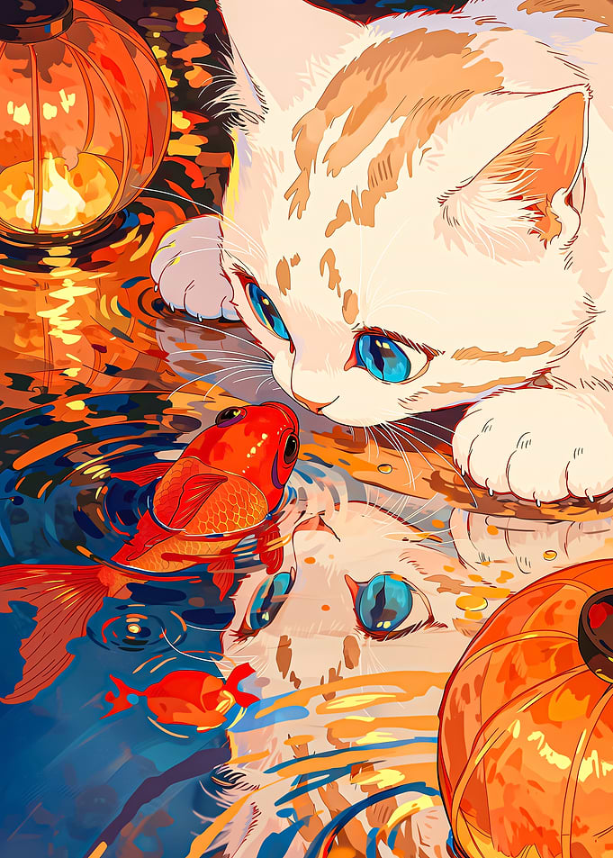 Cat and Goldfish Meeting