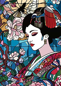 Geisha in Stained Glass Style