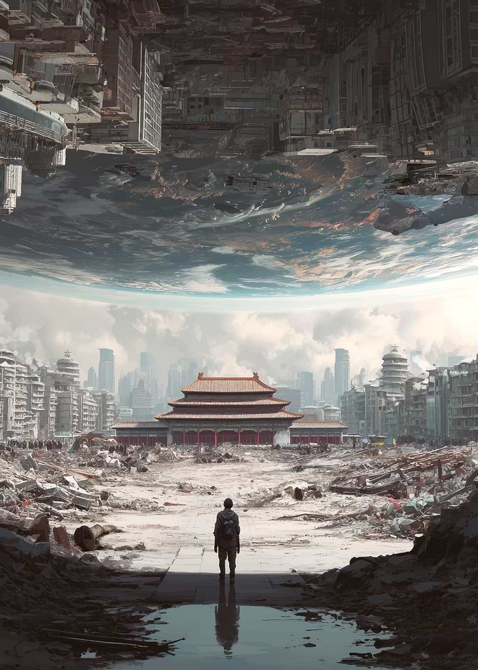 Post-apocalyptic city with inverted sky