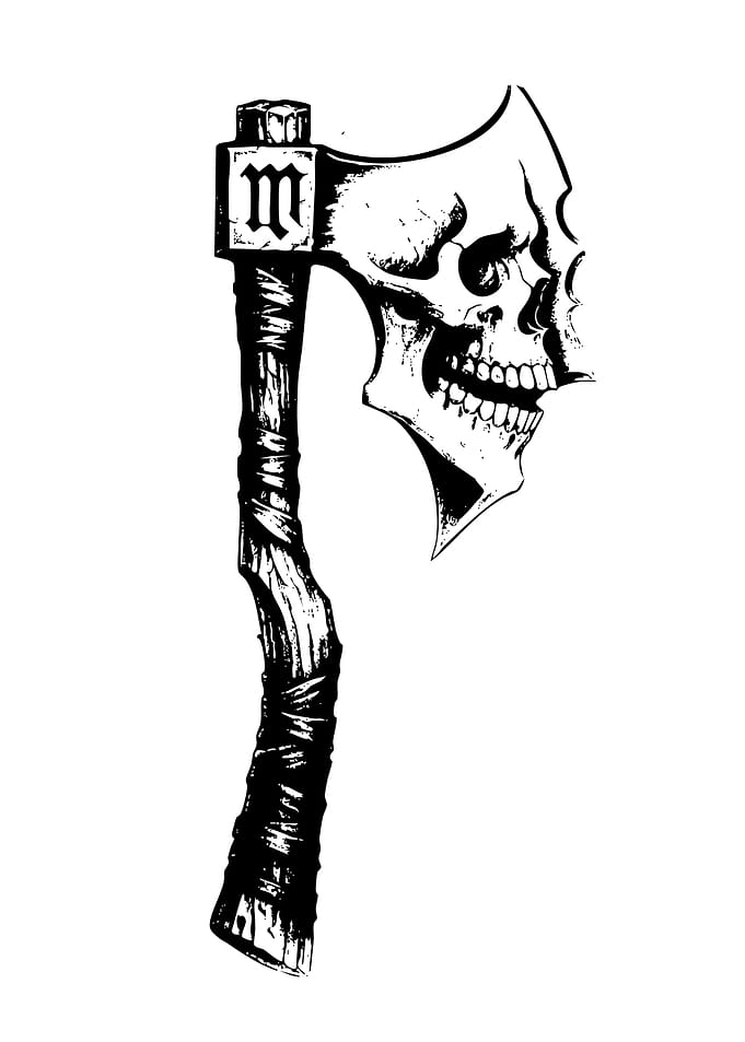 Skull Axe with 'M' Symbol