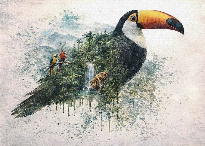 Toucan with Jungle Landscape Inside