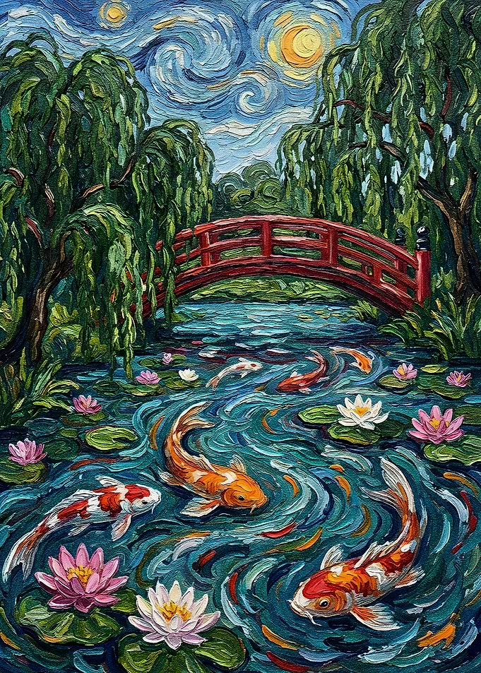 Koi Pond with Japanese Bridge