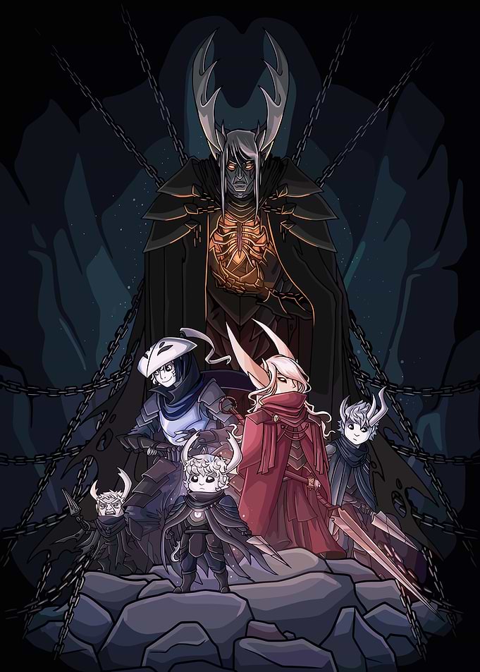 Hollow Knight Characters in Dark Setting