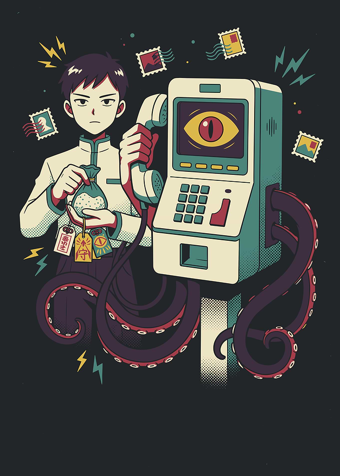 Anime Boy with Payphone and Tentacles