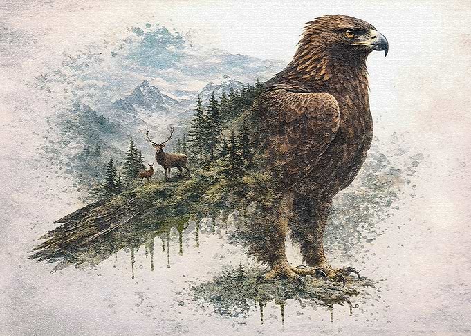 Eagle with Mountain Landscape