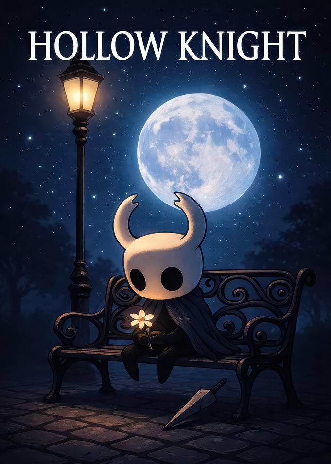 Hollow Knight Sitting Under Moon