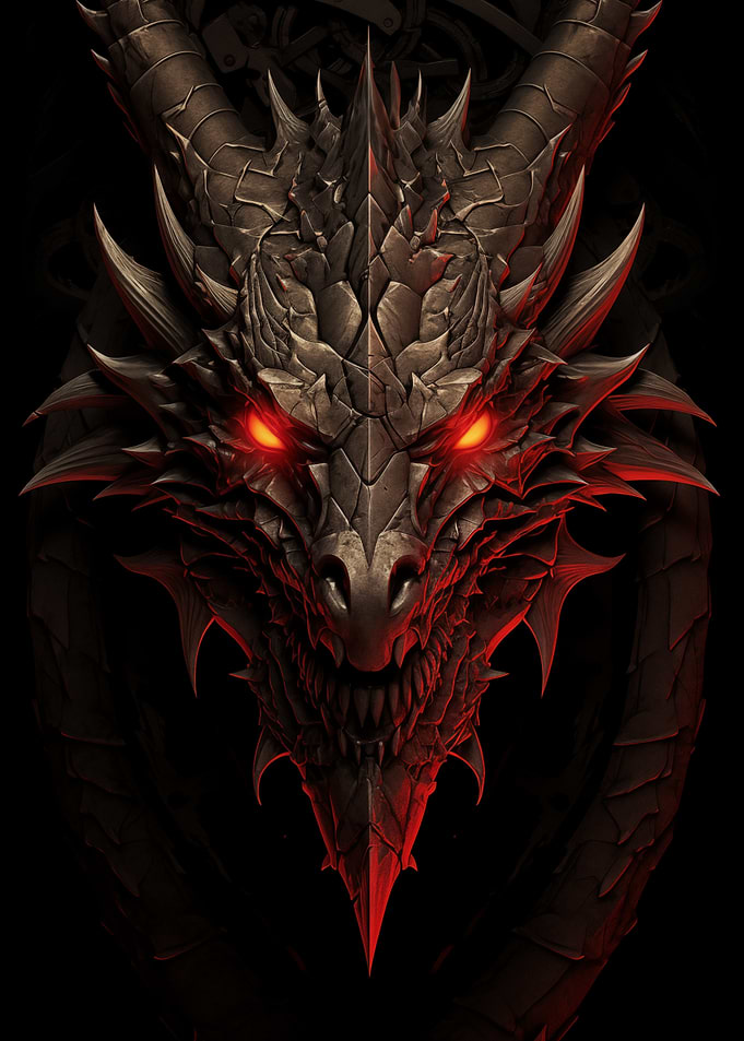 Fierce Dragon Head with Glowing Red Eyes