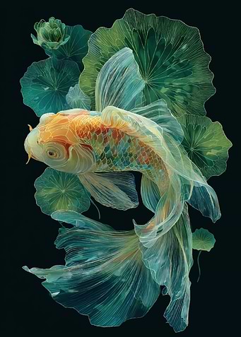 Koi Fish and Lotus Flowers