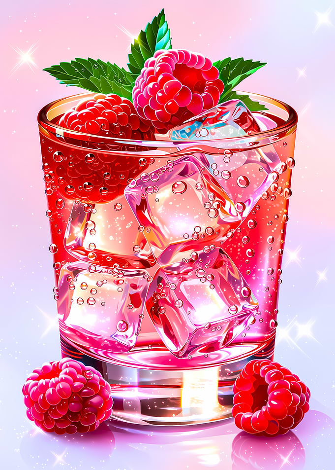 Sparkling Raspberry Drink with Ice
