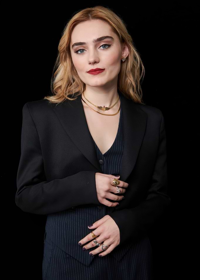 meg donnelly in Black Blazer and Pinstripe Vest