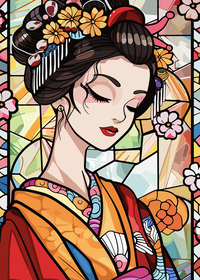 Geisha in Stained Glass Style