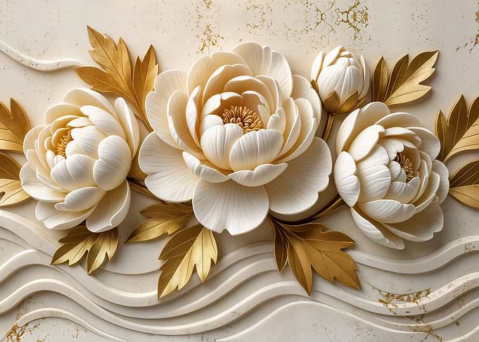 Elegant White Peonies with Gold Accents