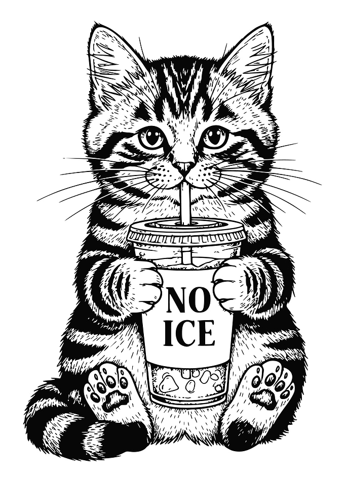 Cat drinking with no ice