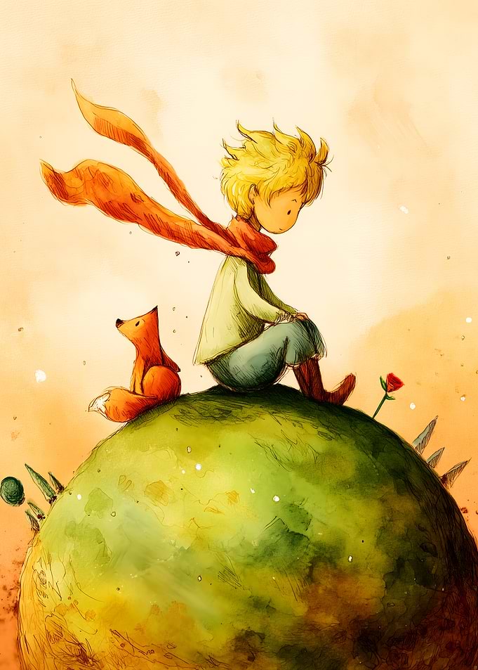 The Little Prince and Fox on a Planet