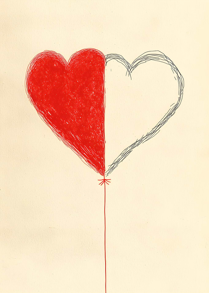 Half Red, Half Outline Heart Balloon
