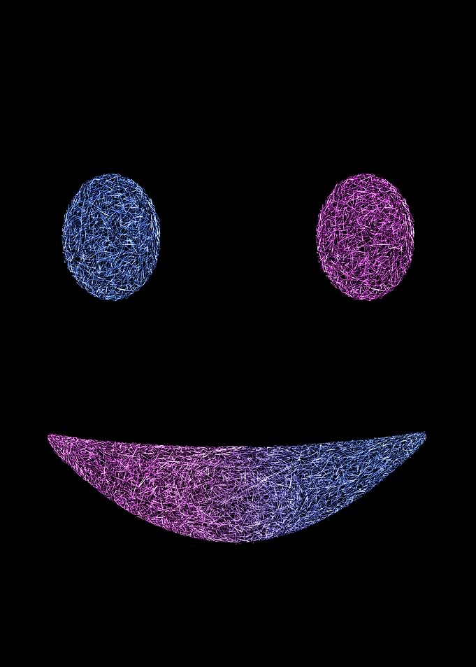 AbstrFractured Smile – Minimal Dark Abstract Face Art act Smiling Face on Black Background
