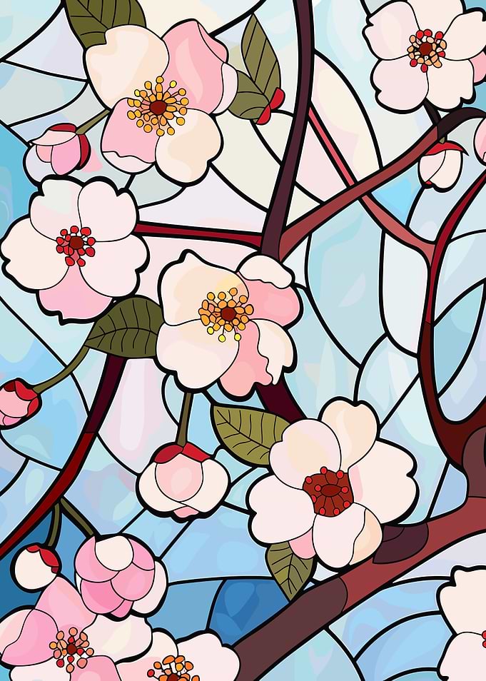 Stained Glass Cherry Blossoms