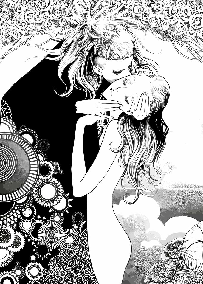 Romantic Embrace with Floral Motifs