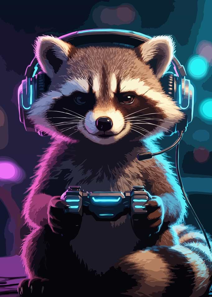 Gamer Raccoon with Gaming Gear
