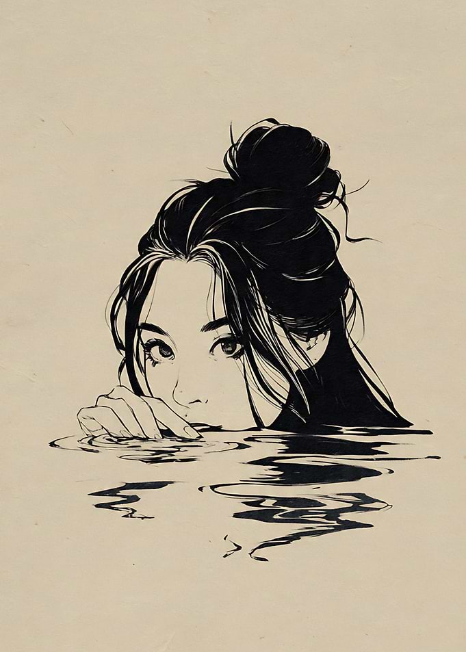 Girl peeking from water