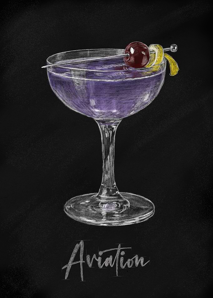 Aviation Cocktail Illustration