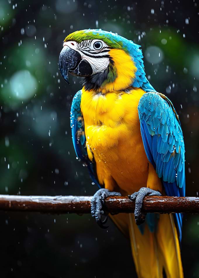 Blue and Gold Macaw in the Rain