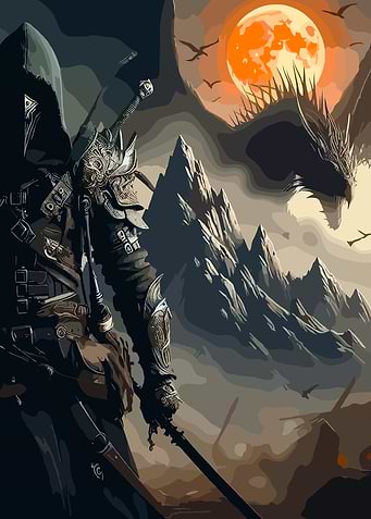 Fantasy Warrior and Dragon
